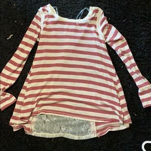 Pink and white lace button sweater (thin)